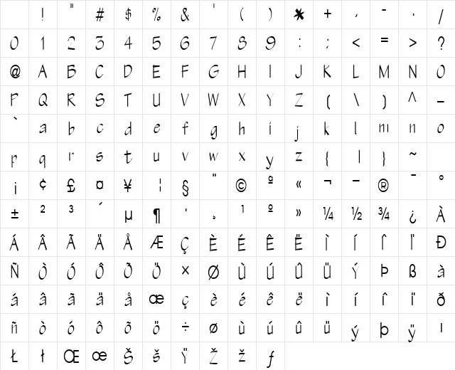 OliveOil43 Regular Character Map OliveOil43 Regular Character Map