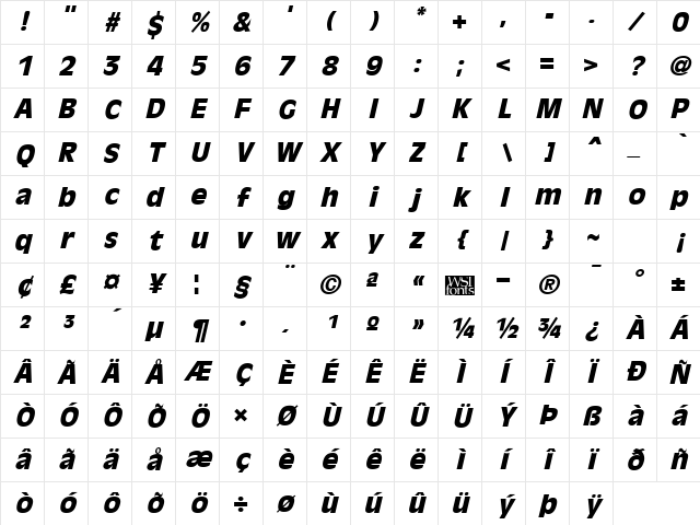 OliviaAntiqueBlack Italic Character Map