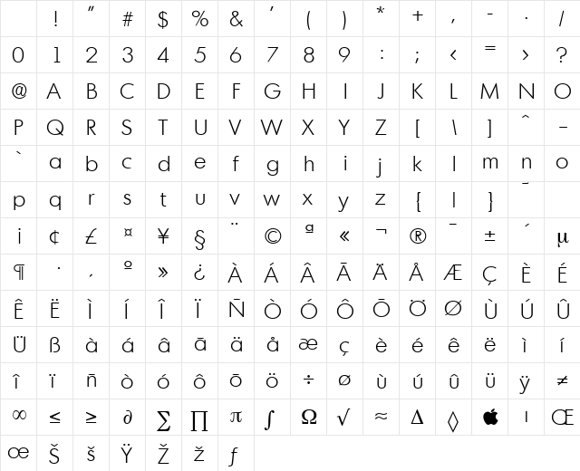 Montreal-Serial-Light Regular Character Map Montreal-Serial-Light Regular Character Map