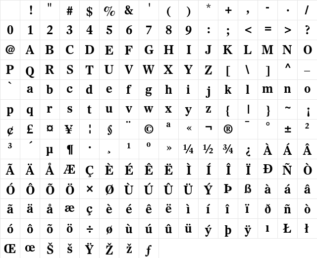 Olympian Bold Character Map Olympian Bold Character Map
