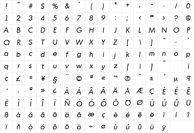 Montreal-Serial RegularItalic Character Map