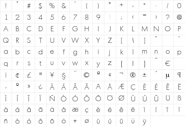 Montreal-Xlight Regular Character Map