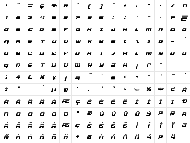 Olympic Carrier Halftone Italic Italic Character Map