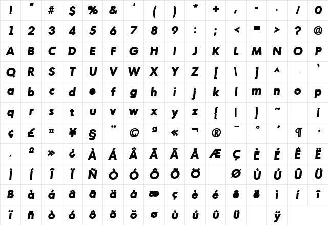 MontrealLH Bold Italic Character Map