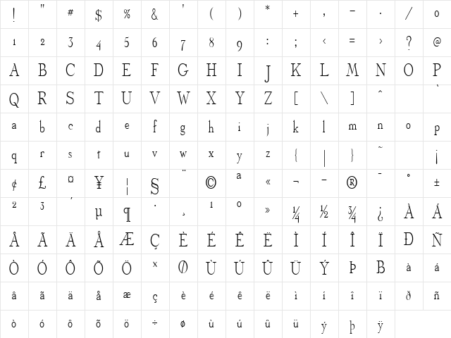 Olympus-Condensed Normal Character Map