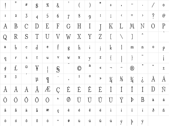 Olympus-Condensed Bold Character Map