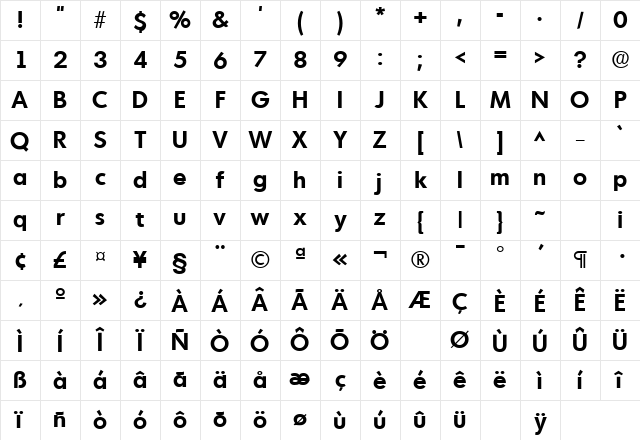 MontrealLH Bold Character Map