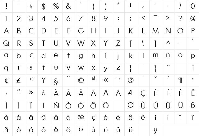 MontrealLH Regular Character Map