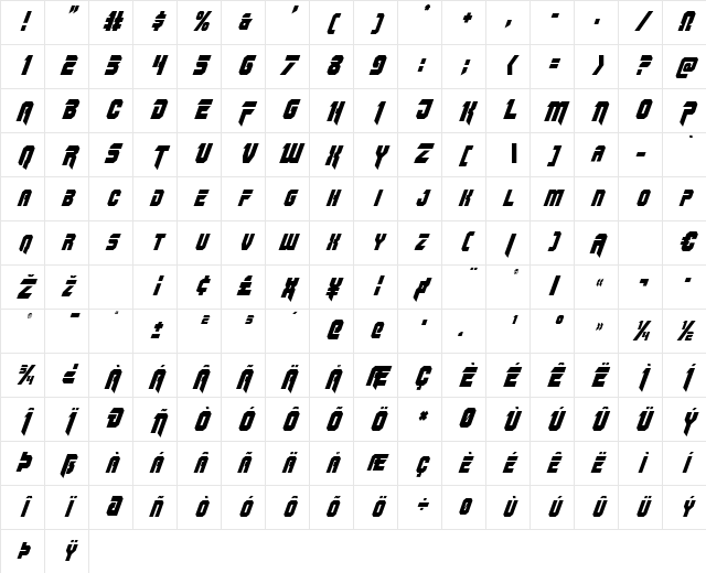OmegaForce Condensed Italic Condensed Italic Character Map OmegaForce Condensed Italic Condensed Italic Character Map