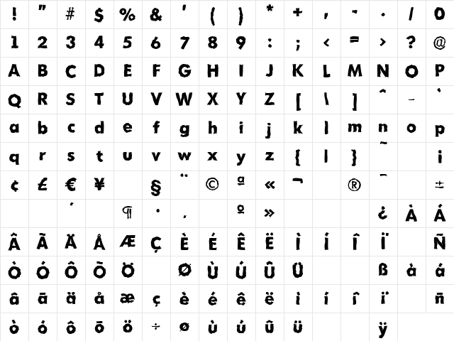 MontrealRandom-Xbold Regular Character Map