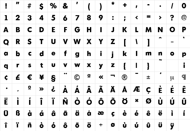 MontrealSerial-Xbold Regular Character Map