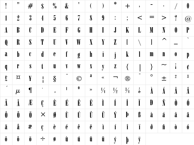 Onyx Regular Character Map