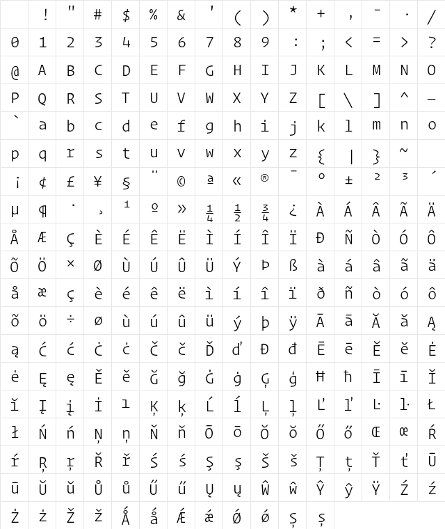 Operator Mono Light Character Map Operator Mono Light Character Map