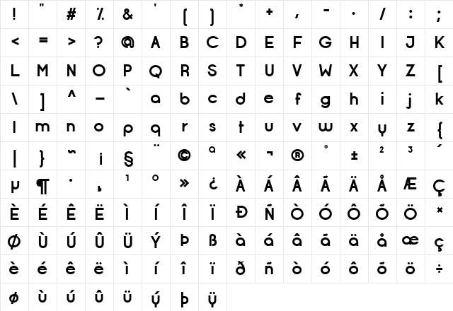 Opificio Bold Character Map