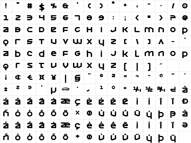 Opilio Bold Bold Character Map