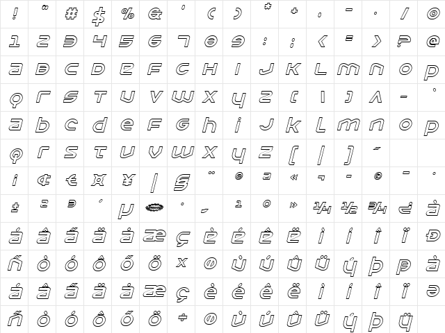 Opilio Outline Italic Italic Character Map