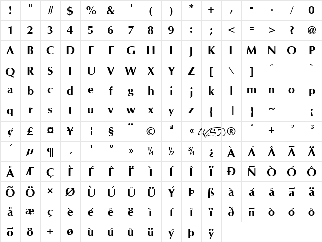 Optane Bold Character Map Optane Bold Character Map
