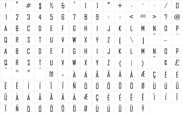 OPTIAgency-Gothic Regular Character Map