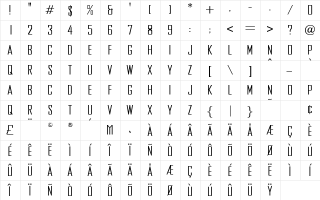 OPTIAgency-Gothic Medium Character Map OPTIAgency-Gothic Medium Character Map