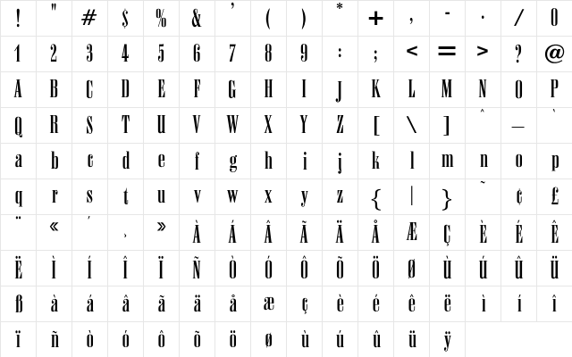OPTIAmvet Regular Character Map