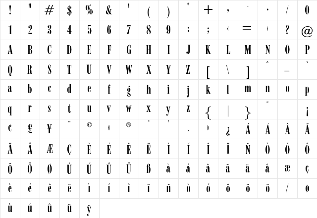 OPTIBodoniCampanileFive Regular Character Map OPTIBodoniCampanileFive Regular Character Map