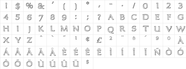 OPTICantorRoman-Outline Regular Character Map