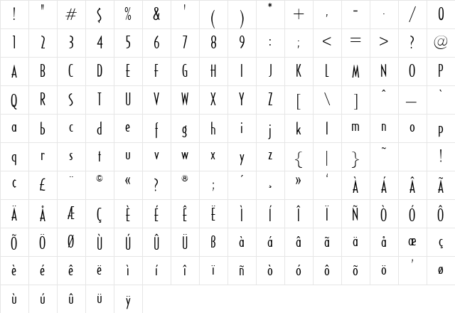 OPTICivet Medium Character Map