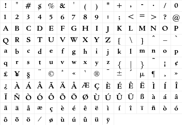 OPTICloister Bold Character Map