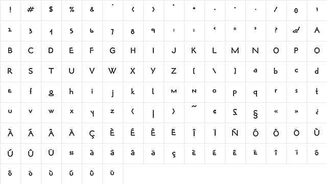 OpticonLoose Medium Character Map