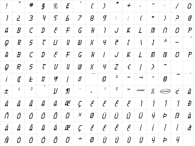 Moon Dart Italic Italic Character Map