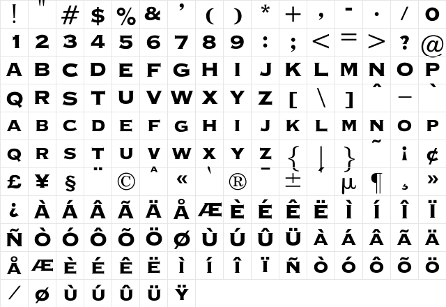OPTICopperplate Heavy Character Map