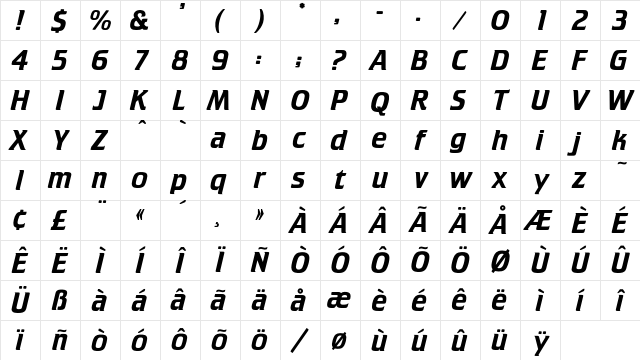 OPTICristeta-Italic Italic Character Map