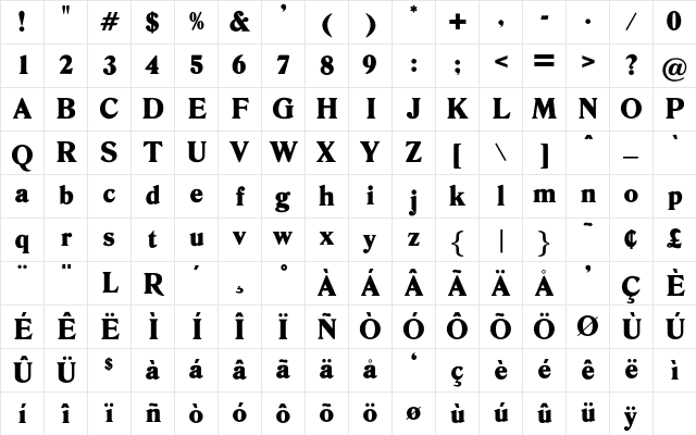 OPTIDanley-ExtraBold Regular Character Map OPTIDanley-ExtraBold Regular Character Map