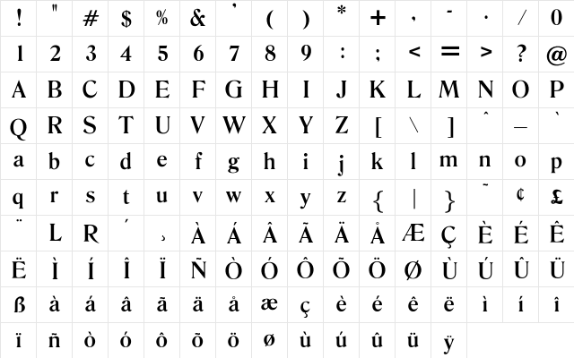 OPTIDanley-Medium Regular Character Map OPTIDanley-Medium Regular Character Map