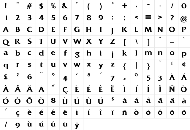 OPTIDiamond-DemiBold Regular Character Map