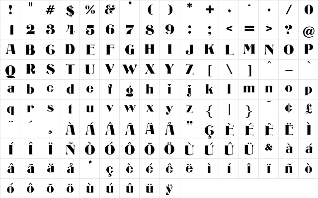 OPTIEdwards Regular Character Map