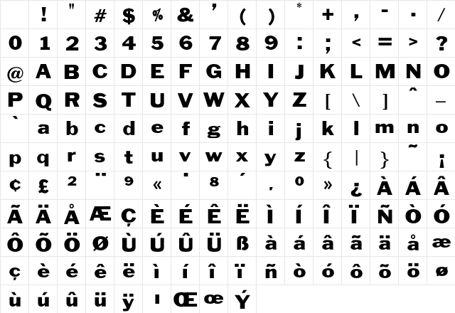 OPTIFranklinGothic-Wide Regular Character Map OPTIFranklinGothic-Wide Regular Character Map