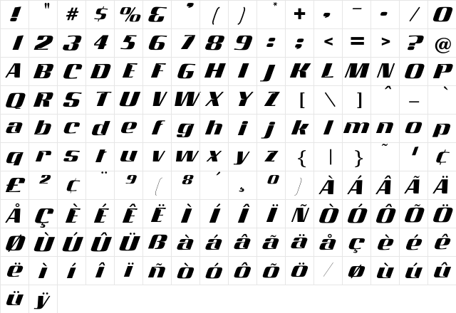 OPTIIambic-HeavyItalic Regular Character Map