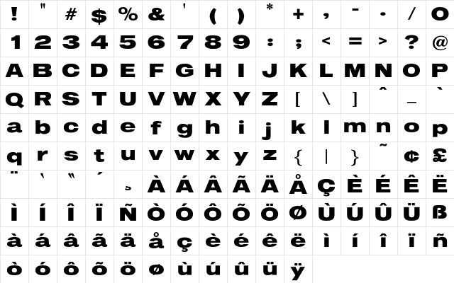 O PTIImprovNewWideNine Character Map
