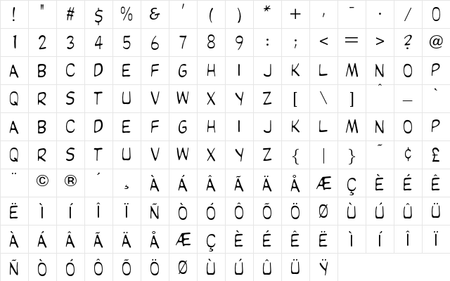 OPTIKartoon Regular Character Map