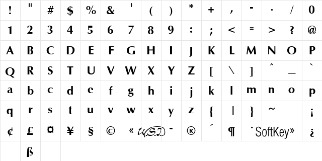 Optim Bold Character Map