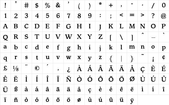 OPTIMagnaCarta Bold Character Map OPTIMagnaCarta Bold Character Map