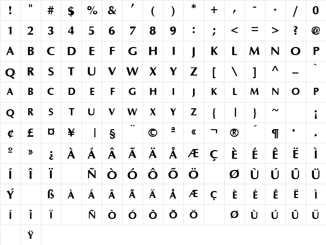 OptimalExpert Bold Character Map