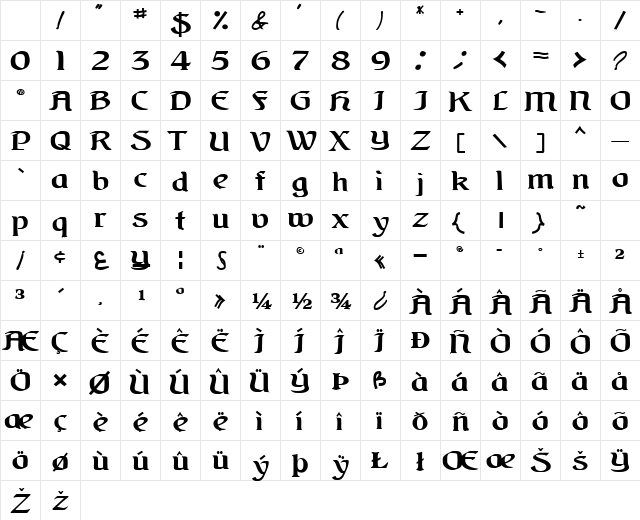 MoonDogText111 Bold Character Map