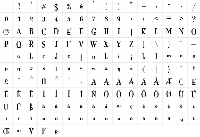 OPTIMargueritte Bold Character Map OPTIMargueritte Bold Character Map