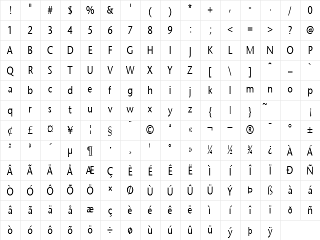 Optimist-Condensed Normal Character Map