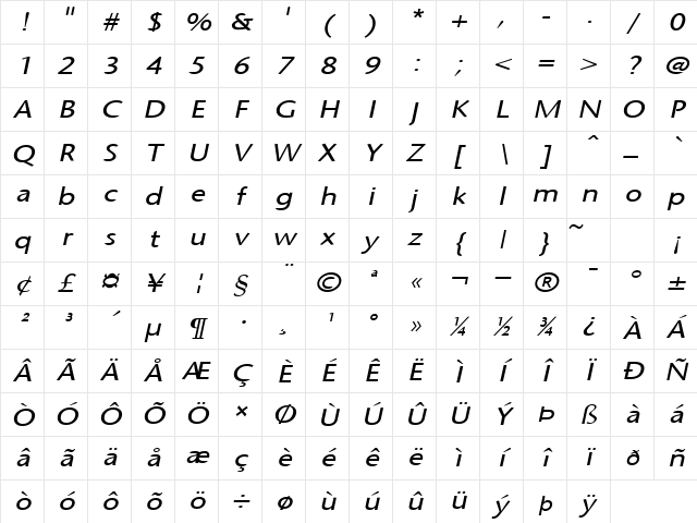 Optimist-Extended Italic Character Map Optimist-Extended Italic Character Map