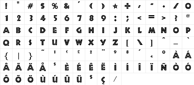OPTINeulandInlineCaps Regular Character Map