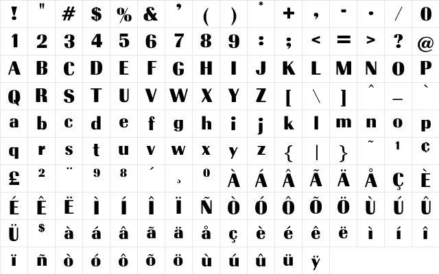OPTIRadiant-Heavy Regular Character Map OPTIRadiant-Heavy Regular Character Map