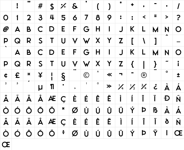 Moonrising Regular Character Map